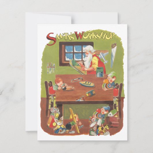 Vintage Christmas, Père Noël Atelier Invitation (Devant)