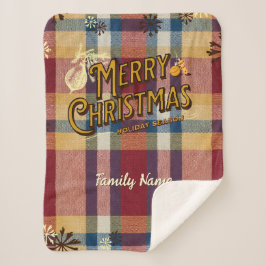 Vintage Christmas Plaid familienaam Sherpa Deken