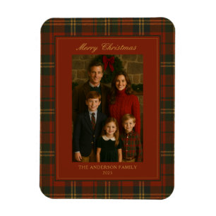 Vintage Christmas Plaid Tijdloze Elegante Foto Magneet