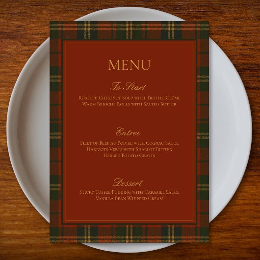 Vintage Christmas Plaid Traditional Family Menu