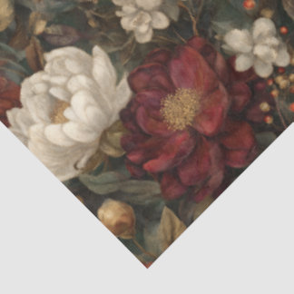 Vintage Christmas Red and Winter White Floral Tissuepapier