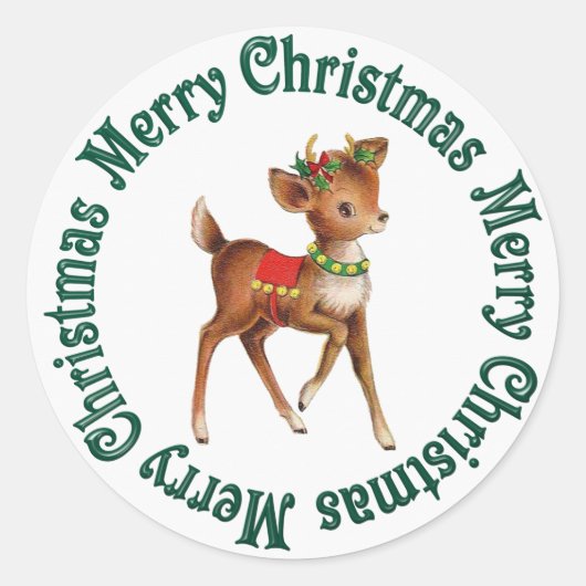 Vintage christmas reindeer ronde sticker (Voorkant)