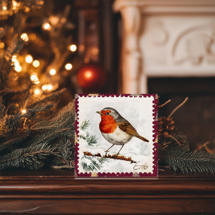 Vintage Christmas Robin postzegel Feestdagenkaart