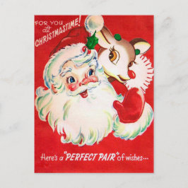 Vintage Christmas Santa Reindeer retro briefkaart