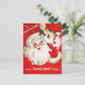 Vintage Christmas Santa Reindeer retro briefkaart (Staand voorkant)