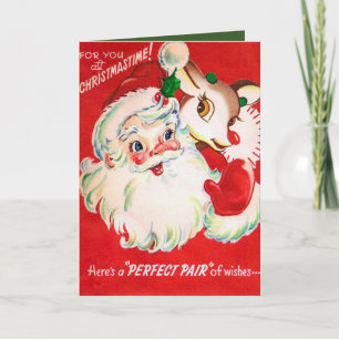 Vintage Christmas Santa rendier voeg tekstkaart to Feestdagen Kaart
