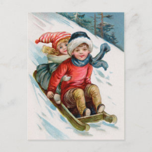 Vintage Christmas Sledding Postcards Feestdagenkaart