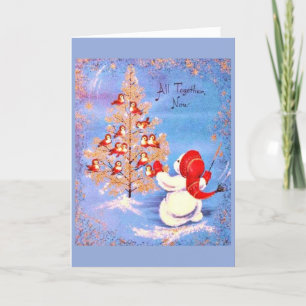 Vintage Christmas - Sneeuwman leidt een koor, Feestdagen Kaart
