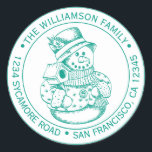 Vintage Christmas SnowMan Green Ink Adresse de ret<br><div class="desc">autocollant d'adresse de retour de la famille de Noël avec votre nom et adresse en encre verte typographie stylisée avec un joli bonhomme de neige de Noël dessiné à la main sur un arrière - plan blanc. Ajoutez simplement votre nom et votre adresse. Conçu exclusivement pour vous par Happy Dolphin...</div>