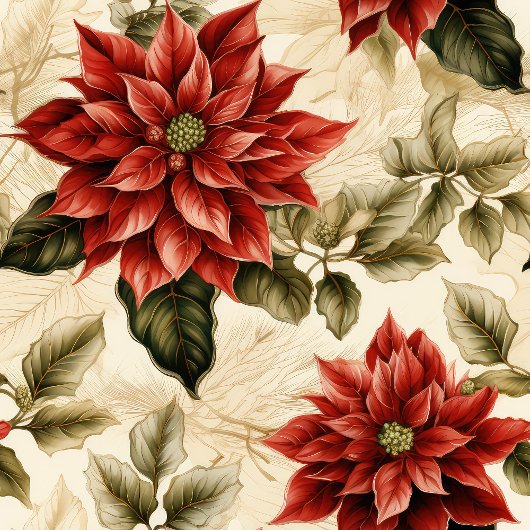 Vintage Christmas Tablecloth Poinsettia Pattern