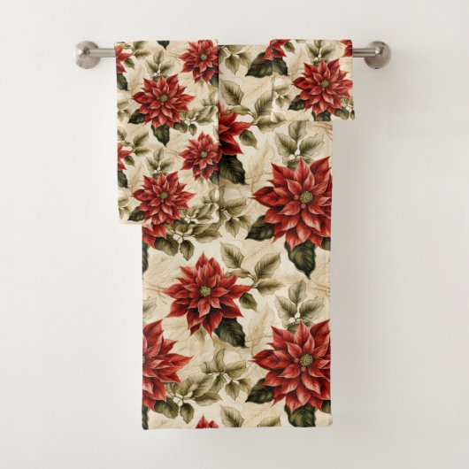 Vintage Christmas Tablecloth Poinsettia Pattern (En situation)