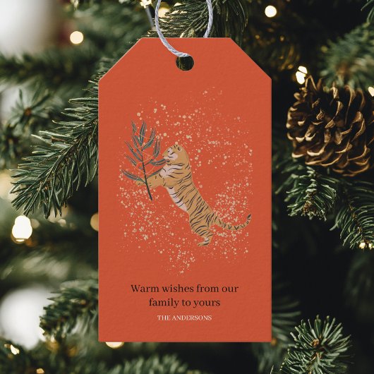 Vintage Christmas Tiger | Orange Cadeaulabel