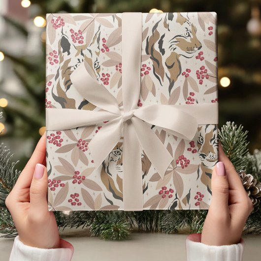 Vintage Christmas Tiger Pattern | feestdag Cadeaupapier