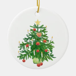 Vintage Christmas Tree with a Star & Heart Cookie Keramisch Ornament
