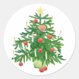 Vintage Christmas Tree with a Star & Heart Cookie Ronde Sticker