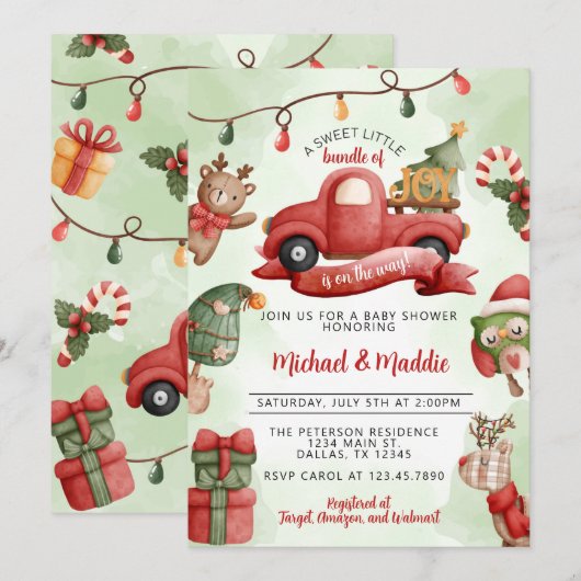 Vintage Christmas Truck Baby shower Invitation (Devant / Derrière)