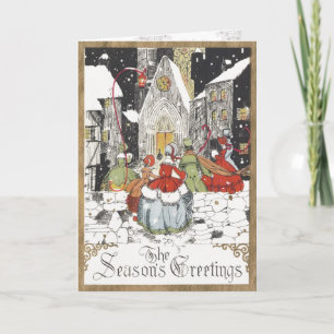 Vintage Christmas Victorian People Going to Church Feestdagen Kaart
