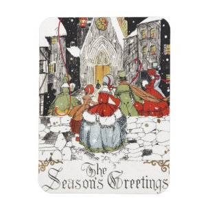 Vintage Christmas Victorian People Going to Church Magneet