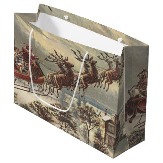 Vintage Christmas, Victorian Santa Claus in Sleigh Groot Cadeauzakje