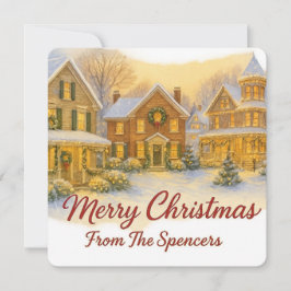 Vintage Christmas Village & Holly Photo Feestdagenkaart