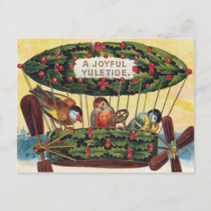 Vintage Christmas - Vogels in een luchtschip Feestdagenkaart