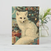 Vintage Christmas White Fox Aged Feestdagenkaart (Staand voorkant)