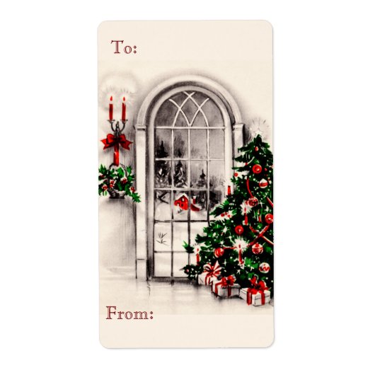 Vintage Christmas Window Sketch Gift Tag Stickers (Devant)