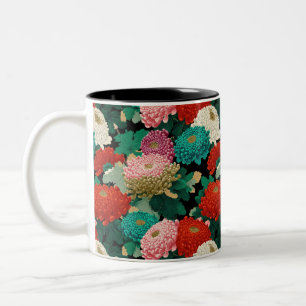 Vintage Chrysanthemum Bloemen BOHO Botanisch Tweekleurige Koffiemok
