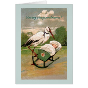 Vintage cigogne bébé berceau carte faire-part
