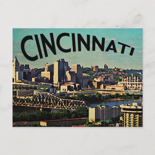 Vintage Cincinnati Skyline Briefkaart (Voorkant)
