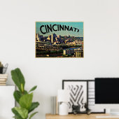 Vintage Cincinnati Skyline Poster (Thuiskantoor)