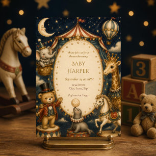 Vintage Circus Baby Shower Uitnodiging Whimsical