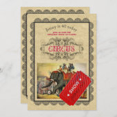 Vintage CIRCUS Party Invitation Rustique (Devant / Derrière)