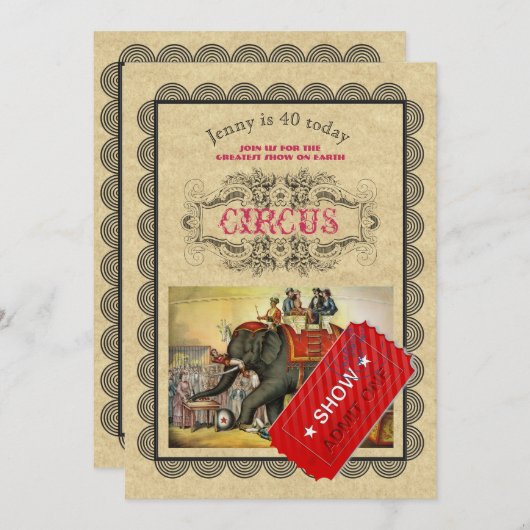 Vintage CIRCUS Party Invitation Rustique (Devant / Derrière)