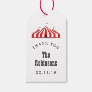 Vintage circus thema verjaardagsfeestje cadeaulabel