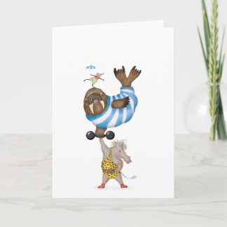 Vintage circus warthog strongman with walrus kaart