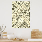 Vintage Cities USA Word Cloud Poster (Cuisine)