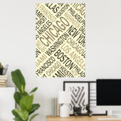 Vintage Cities USA Word Cloud Poster (Bureau à domicile)