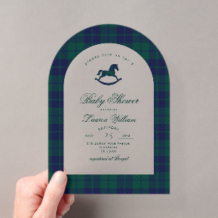 Vintage Classic geruite wiegpaard baby shower Acryl Uitnodigingen