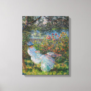 Vintage Claude Monet Alice Hoplanné in de tuin Canvas Afdruk
