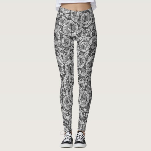 Vintage Clock Motif Pattern Leggings (Voorkant)