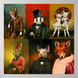 Vintage Clothed nimals Poster