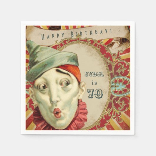 Vintage Clown Expressions Birthday Servet (Voorkant)