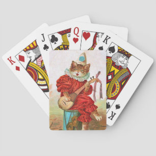 Vintage Clown Muziekaal Kat Mandoline Drum Pl Pokerkaarten