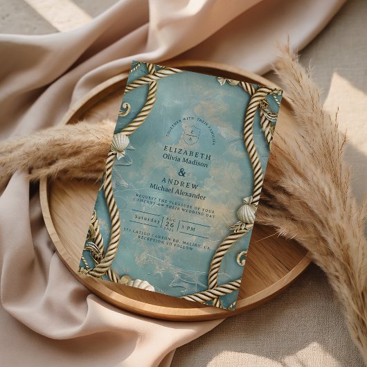 Vintage Coastal Rope Ocean Wedding Kaart