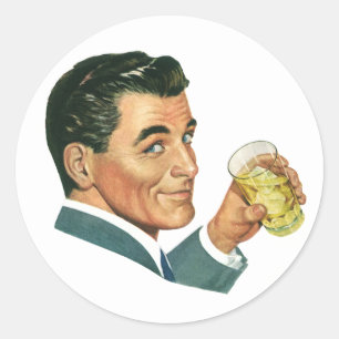 Vintage Cocktails Beverages, Man Drink Drinken Ronde Sticker