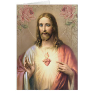 Vintage coeur religieux Jésus Anniversaire catholi