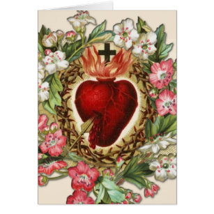 Vintage Coeur Religieux Jésus Floral Catholique