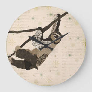 Vintage Coffee & Cream Sloth Clock Grote Klok