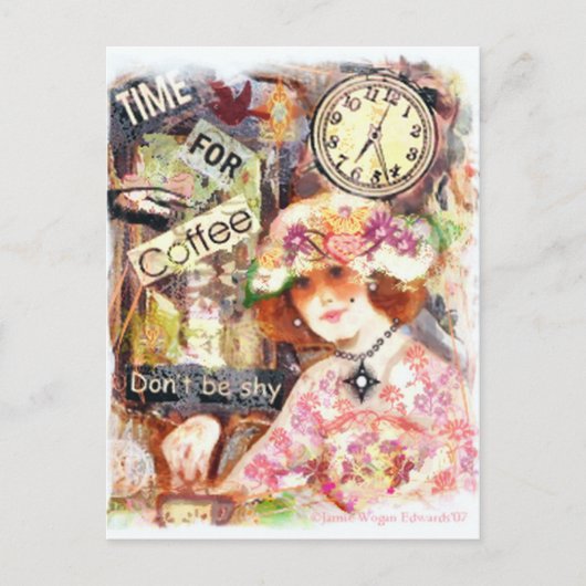 Vintage Coffee Lady Briefkaart (Voorkant)